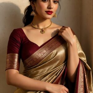 Traditional Brown Zari Border Saree