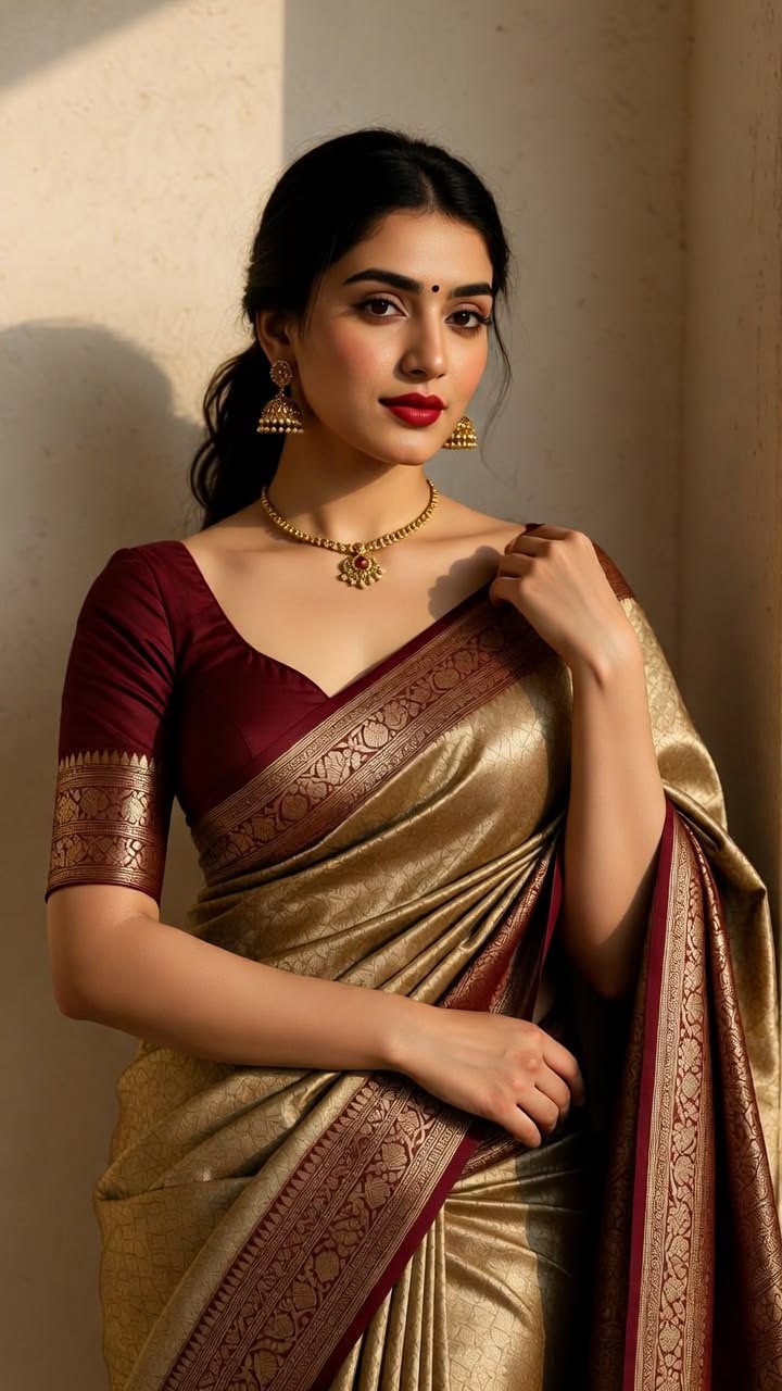 Traditional Brown Zari Border Saree