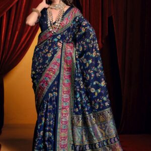 Navy Blue Floral Designer Saree
