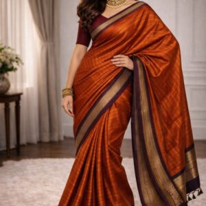 A stunning rust-orange silk saree