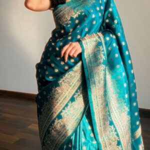Teal Blue Silk Traditional Saree