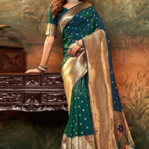 Turquoise Designer Zari Saree