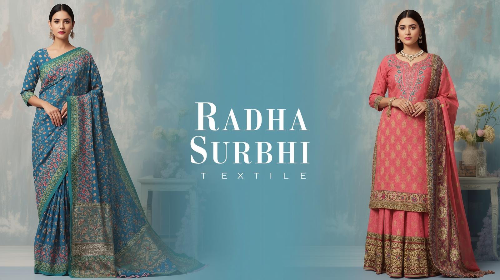 give me banner img for sarees ans shuit for girls and women and add some tag like radhasurbhi textile (4)