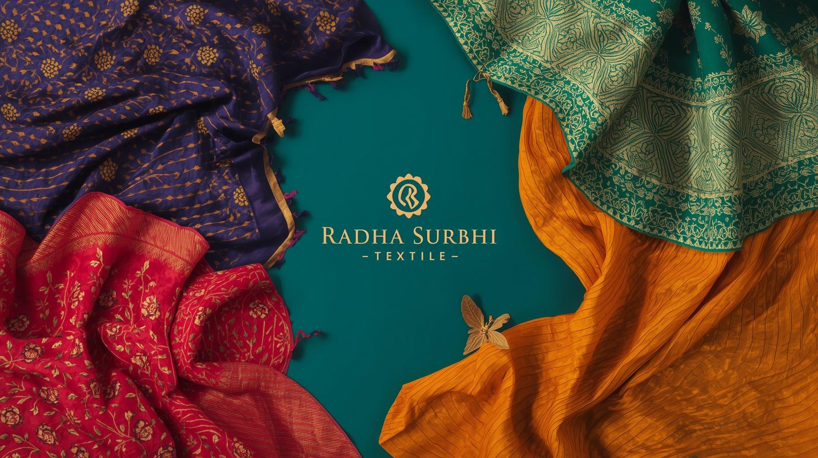 give me banner img for sarees ans shuit for girls and women and add some tag like radhasurbhi textile (6)