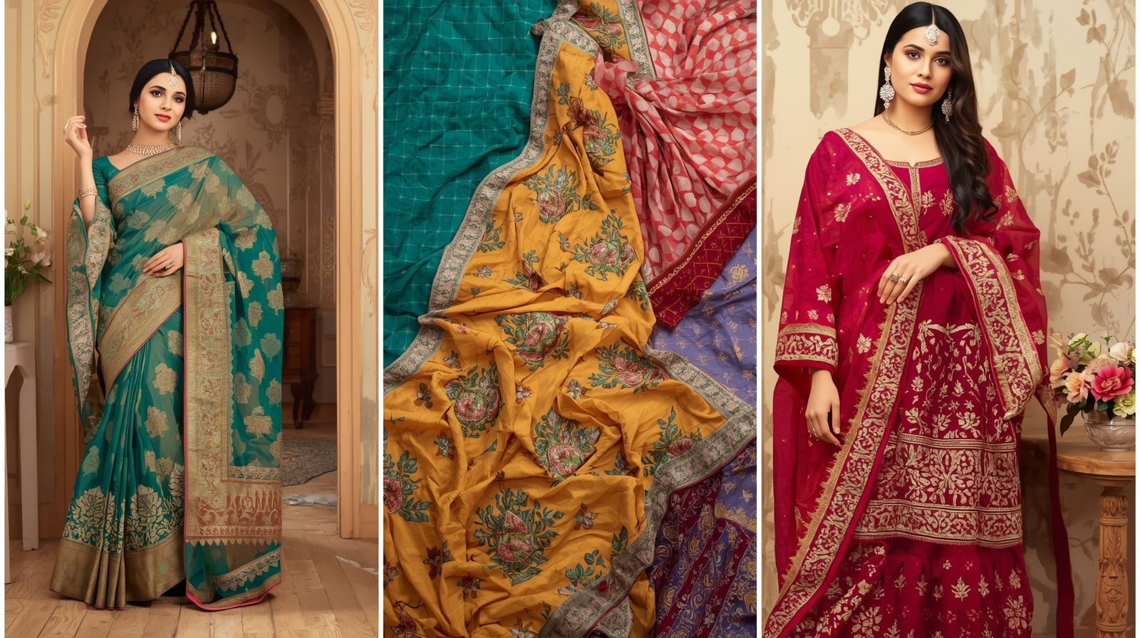 give me banner img for sarees ans shuit for girls and women and add some tag like radhasurbhi textile (7)